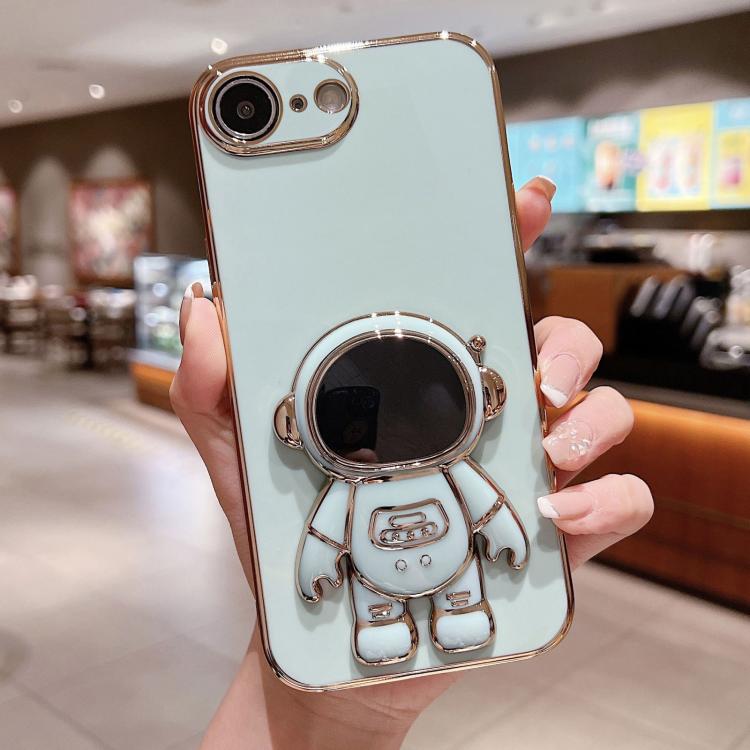 Capa para telemóvel com suporte de astronauta eletroplatinado, para iPhone 17e / 16e, para iPhone 17 Pro Max, para iPhone 17 Pro, para iPhone 17, para iPhone Air, para iPhone 16 Pro Max, para iPhone 16 Pro, para iPhone 16 Plus