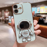 Capa para telemóvel com suporte de astronauta eletroplatinado, para iPhone 17e / 16e, para iPhone 17 Pro Max, para iPhone 17 Pro, para iPhone 17, para iPhone Air, para iPhone 16 Pro Max, para iPhone 16 Pro, para iPhone 16 Plus