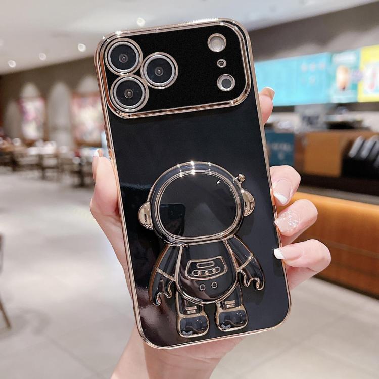 Capa para telemóvel com suporte de astronauta eletroplatinado, para iPhone 17e / 16e, para iPhone 17 Pro Max, para iPhone 17 Pro, para iPhone 17, para iPhone Air, para iPhone 16 Pro Max, para iPhone 16 Pro, para iPhone 16 Plus