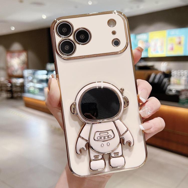 Capa para telemóvel com suporte de astronauta eletroplatinado, para iPhone 17e / 16e, para iPhone 17 Pro Max, para iPhone 17 Pro, para iPhone 17, para iPhone Air, para iPhone 16 Pro Max, para iPhone 16 Pro, para iPhone 16 Plus