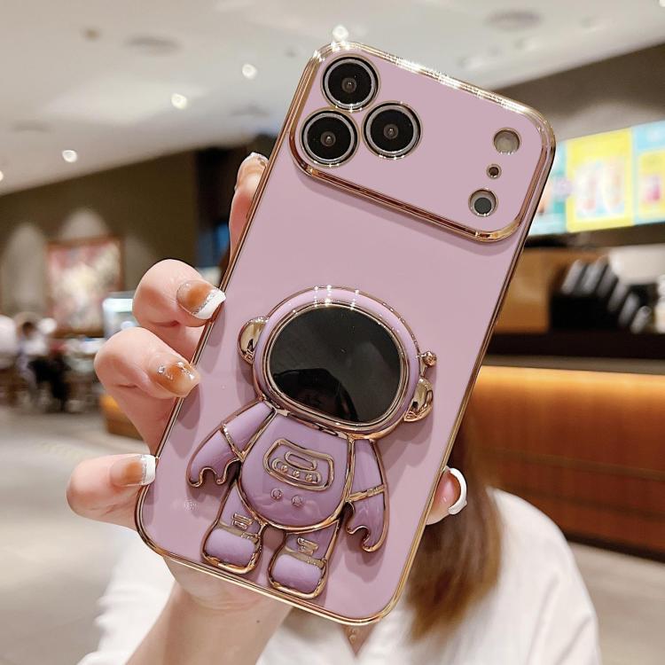 Capa para telemóvel com suporte de astronauta eletroplatinado, para iPhone 17e / 16e, para iPhone 17 Pro Max, para iPhone 17 Pro, para iPhone 17, para iPhone Air, para iPhone 16 Pro Max, para iPhone 16 Pro, para iPhone 16 Plus