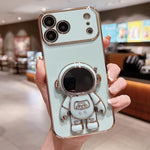 Capa para telemóvel com suporte de astronauta eletroplatinado, para iPhone 17e / 16e, para iPhone 17 Pro Max, para iPhone 17 Pro, para iPhone 17, para iPhone Air, para iPhone 16 Pro Max, para iPhone 16 Pro, para iPhone 16 Plus