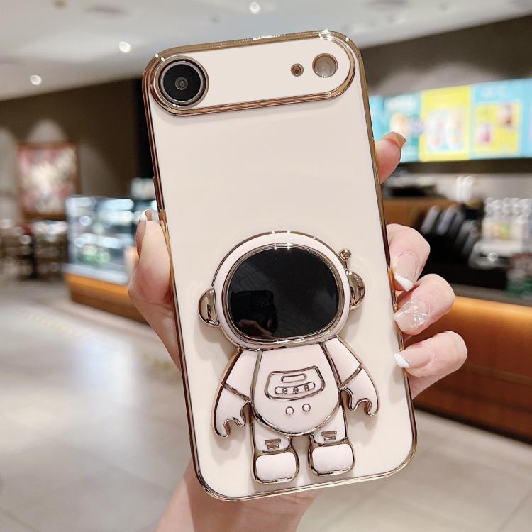 Capa para telemóvel com suporte de astronauta eletroplatinado, para iPhone 17e / 16e, para iPhone 17 Pro Max, para iPhone 17 Pro, para iPhone 17, para iPhone Air, para iPhone 16 Pro Max, para iPhone 16 Pro, para iPhone 16 Plus