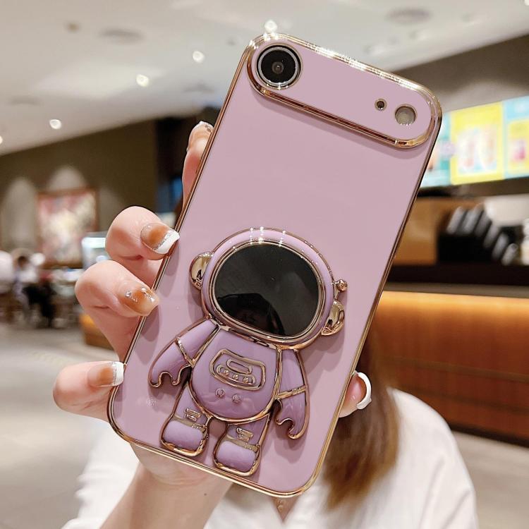 Capa para telemóvel com suporte de astronauta eletroplatinado, para iPhone 17e / 16e, para iPhone 17 Pro Max, para iPhone 17 Pro, para iPhone 17, para iPhone Air, para iPhone 16 Pro Max, para iPhone 16 Pro, para iPhone 16 Plus