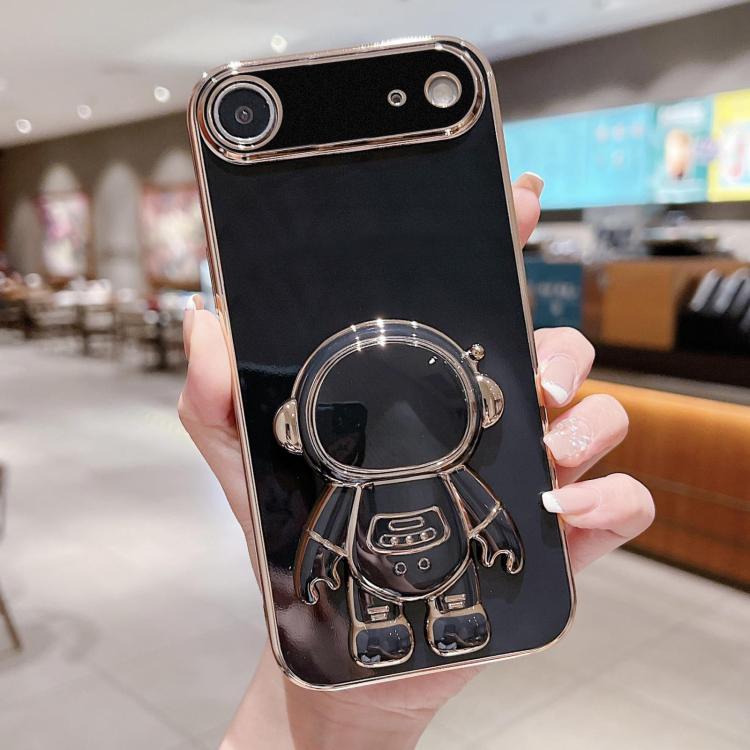 Capa para telemóvel com suporte de astronauta eletroplatinado, para iPhone 17e / 16e, para iPhone 17 Pro Max, para iPhone 17 Pro, para iPhone 17, para iPhone Air, para iPhone 16 Pro Max, para iPhone 16 Pro, para iPhone 16 Plus