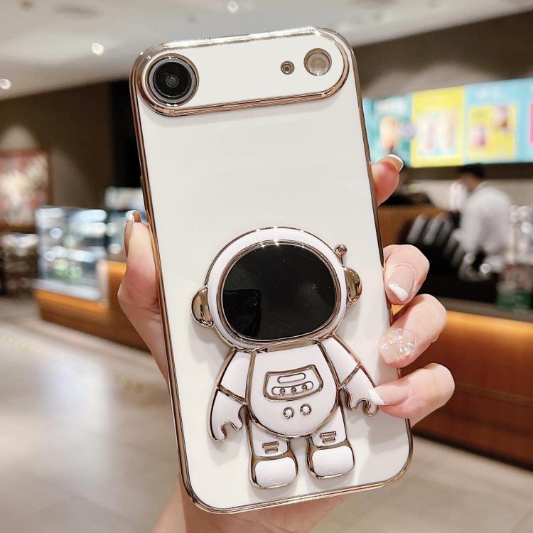 Capa para telemóvel com suporte de astronauta eletroplatinado, para iPhone 17e / 16e, para iPhone 17 Pro Max, para iPhone 17 Pro, para iPhone 17, para iPhone Air, para iPhone 16 Pro Max, para iPhone 16 Pro, para iPhone 16 Plus