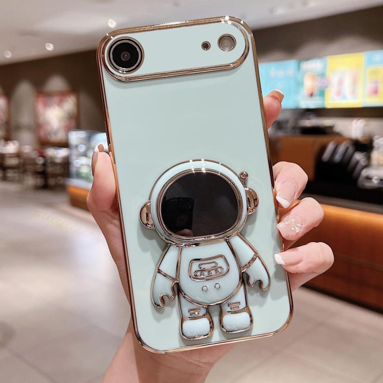 Capa para telemóvel com suporte de astronauta eletroplatinado, para iPhone 17e / 16e, para iPhone 17 Pro Max, para iPhone 17 Pro, para iPhone 17, para iPhone Air, para iPhone 16 Pro Max, para iPhone 16 Pro, para iPhone 16 Plus