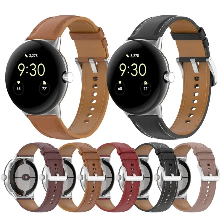 Pulseira com Costura em Couro Gravado da Camada Superior, Para Google Pixel Watch 4 / 3 / 2 / 1 41mm