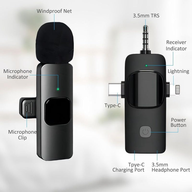Microfones Lavalier Sem Fios para iPhone / Android, 2 em 1, 3 em 1