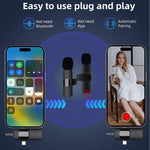 Microfones Lavalier Sem Fios para iPhone / Android, 2 em 1, 3 em 1