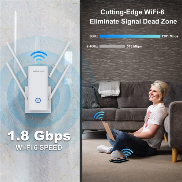 WAVLINK WN583AX1 Roteador Sem Fios Booster WiFi6 AX1800 1.8Gbps Dual Band Porta Ethernet, Ficha UE
