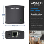 Servidor de Impressão de Rede WAVLINK NU72P11 100Mbps USB 2.0, Adaptador de Energia para Impressora de Rede, Plugue US, Plugue UK, Plugue EU, Plugue AU