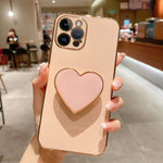 Capa para telemóvel TPU com suporte em forma de coração electroplated, para iPhone 14 Pro Max, para iPhone SE 2022 / 2020 / 7 / 8, para iPhone 13 Pro Max, para iPhone 13 Pro, para iPhone 13, para iPhone 13 mini, para iPhone 12, para iPhone 12 Pro Max