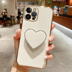 Capa para telemóvel TPU com suporte em forma de coração electroplated, para iPhone 14 Pro Max, para iPhone SE 2022 / 2020 / 7 / 8, para iPhone 13 Pro Max, para iPhone 13 Pro, para iPhone 13, para iPhone 13 mini, para iPhone 12, para iPhone 12 Pro Max