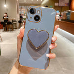 Capa para telemóvel TPU com suporte em forma de coração electroplated, para iPhone 14 Pro Max, para iPhone SE 2022 / 2020 / 7 / 8, para iPhone 13 Pro Max, para iPhone 13 Pro, para iPhone 13, para iPhone 13 mini, para iPhone 12, para iPhone 12 Pro Max