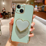 Capa para telemóvel TPU com suporte em forma de coração electroplated, para iPhone 14 Pro Max, para iPhone SE 2022 / 2020 / 7 / 8, para iPhone 13 Pro Max, para iPhone 13 Pro, para iPhone 13, para iPhone 13 mini, para iPhone 12, para iPhone 12 Pro Max