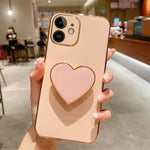 Capa para telemóvel TPU com suporte em forma de coração electroplated, para iPhone 14 Pro Max, para iPhone SE 2022 / 2020 / 7 / 8, para iPhone 13 Pro Max, para iPhone 13 Pro, para iPhone 13, para iPhone 13 mini, para iPhone 12, para iPhone 12 Pro Max