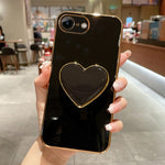 Capa para telemóvel TPU com suporte em forma de coração electroplated, para iPhone 14 Pro Max, para iPhone SE 2022 / 2020 / 7 / 8, para iPhone 13 Pro Max, para iPhone 13 Pro, para iPhone 13, para iPhone 13 mini, para iPhone 12, para iPhone 12 Pro Max