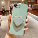 Capa para telemóvel TPU com suporte em forma de coração electroplated, para iPhone 14 Pro Max, para iPhone SE 2022 / 2020 / 7 / 8, para iPhone 13 Pro Max, para iPhone 13 Pro, para iPhone 13, para iPhone 13 mini, para iPhone 12, para iPhone 12 Pro Max