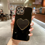 Capa para telemóvel TPU com suporte em forma de coração electroplated, para iPhone 17e / 16e, para iPhone 17 Pro Max, para iPhone 17 Pro, para iPhone 17, para iPhone Air, para iPhone 16 Pro Max, para iPhone 16 Pro, para iPhone 16 Plus