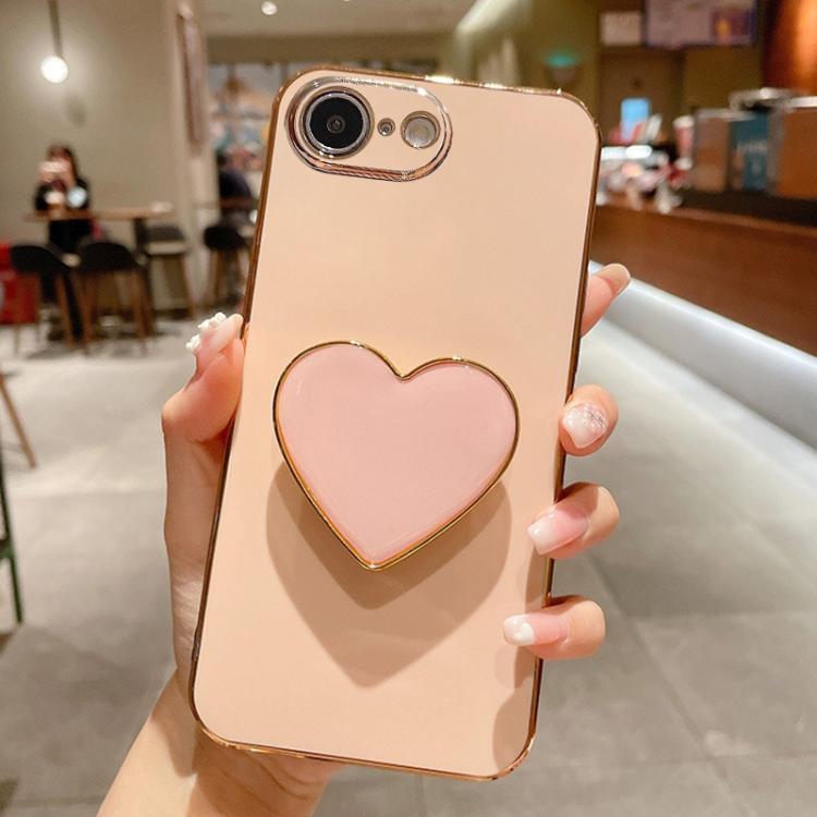 Capa para telemóvel TPU com suporte em forma de coração electroplated, para iPhone 17e / 16e, para iPhone 17 Pro Max, para iPhone 17 Pro, para iPhone 17, para iPhone Air, para iPhone 16 Pro Max, para iPhone 16 Pro, para iPhone 16 Plus