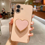 Capa para telemóvel TPU com suporte em forma de coração electroplated, para iPhone 17e / 16e, para iPhone 17 Pro Max, para iPhone 17 Pro, para iPhone 17, para iPhone Air, para iPhone 16 Pro Max, para iPhone 16 Pro, para iPhone 16 Plus