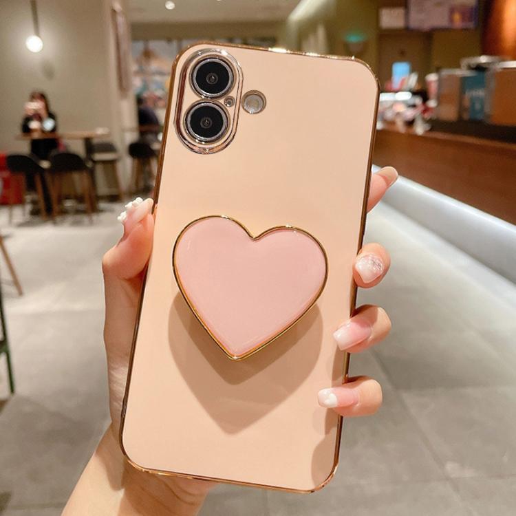Capa para telemóvel TPU com suporte em forma de coração electroplated, para iPhone 17e / 16e, para iPhone 17 Pro Max, para iPhone 17 Pro, para iPhone 17, para iPhone Air, para iPhone 16 Pro Max, para iPhone 16 Pro, para iPhone 16 Plus
