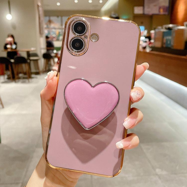 Capa para telemóvel TPU com suporte em forma de coração electroplated, para iPhone 17e / 16e, para iPhone 17 Pro Max, para iPhone 17 Pro, para iPhone 17, para iPhone Air, para iPhone 16 Pro Max, para iPhone 16 Pro, para iPhone 16 Plus