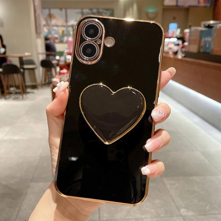 Capa para telemóvel TPU com suporte em forma de coração electroplated, para iPhone 17e / 16e, para iPhone 17 Pro Max, para iPhone 17 Pro, para iPhone 17, para iPhone Air, para iPhone 16 Pro Max, para iPhone 16 Pro, para iPhone 16 Plus