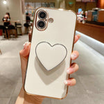 Capa para telemóvel TPU com suporte em forma de coração electroplated, para iPhone 17e / 16e, para iPhone 17 Pro Max, para iPhone 17 Pro, para iPhone 17, para iPhone Air, para iPhone 16 Pro Max, para iPhone 16 Pro, para iPhone 16 Plus
