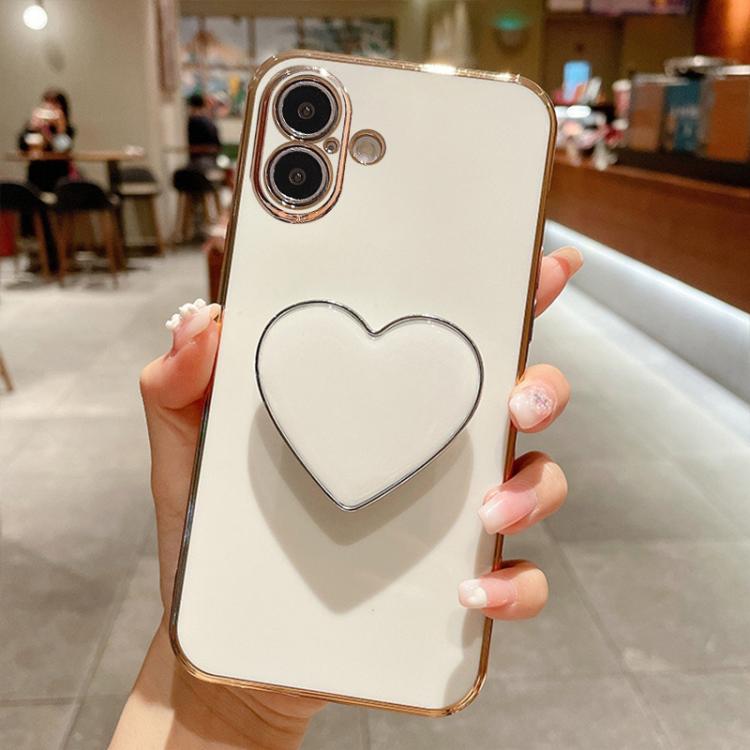 Capa para telemóvel TPU com suporte em forma de coração electroplated, para iPhone 17e / 16e, para iPhone 17 Pro Max, para iPhone 17 Pro, para iPhone 17, para iPhone Air, para iPhone 16 Pro Max, para iPhone 16 Pro, para iPhone 16 Plus