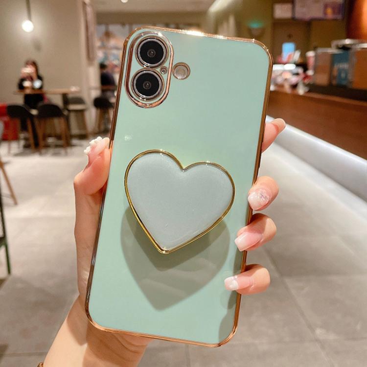 Capa para telemóvel TPU com suporte em forma de coração electroplated, para iPhone 17e / 16e, para iPhone 17 Pro Max, para iPhone 17 Pro, para iPhone 17, para iPhone Air, para iPhone 16 Pro Max, para iPhone 16 Pro, para iPhone 16 Plus