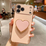 Capa para telemóvel TPU com suporte em forma de coração electroplated, para iPhone 17e / 16e, para iPhone 17 Pro Max, para iPhone 17 Pro, para iPhone 17, para iPhone Air, para iPhone 16 Pro Max, para iPhone 16 Pro, para iPhone 16 Plus