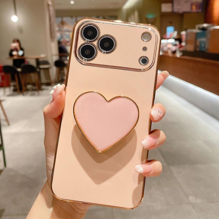 Capa para telemóvel TPU com suporte em forma de coração electroplated, para iPhone 17e / 16e, para iPhone 17 Pro Max, para iPhone 17 Pro, para iPhone 17, para iPhone Air, para iPhone 16 Pro Max, para iPhone 16 Pro, para iPhone 16 Plus