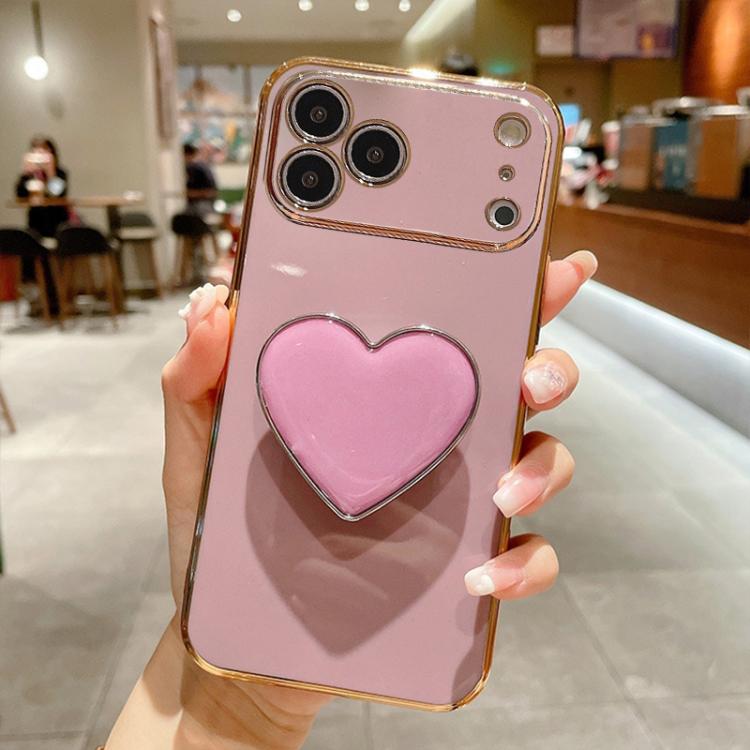 Capa para telemóvel TPU com suporte em forma de coração electroplated, para iPhone 17e / 16e, para iPhone 17 Pro Max, para iPhone 17 Pro, para iPhone 17, para iPhone Air, para iPhone 16 Pro Max, para iPhone 16 Pro, para iPhone 16 Plus