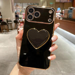 Capa para telemóvel TPU com suporte em forma de coração electroplated, para iPhone 17e / 16e, para iPhone 17 Pro Max, para iPhone 17 Pro, para iPhone 17, para iPhone Air, para iPhone 16 Pro Max, para iPhone 16 Pro, para iPhone 16 Plus