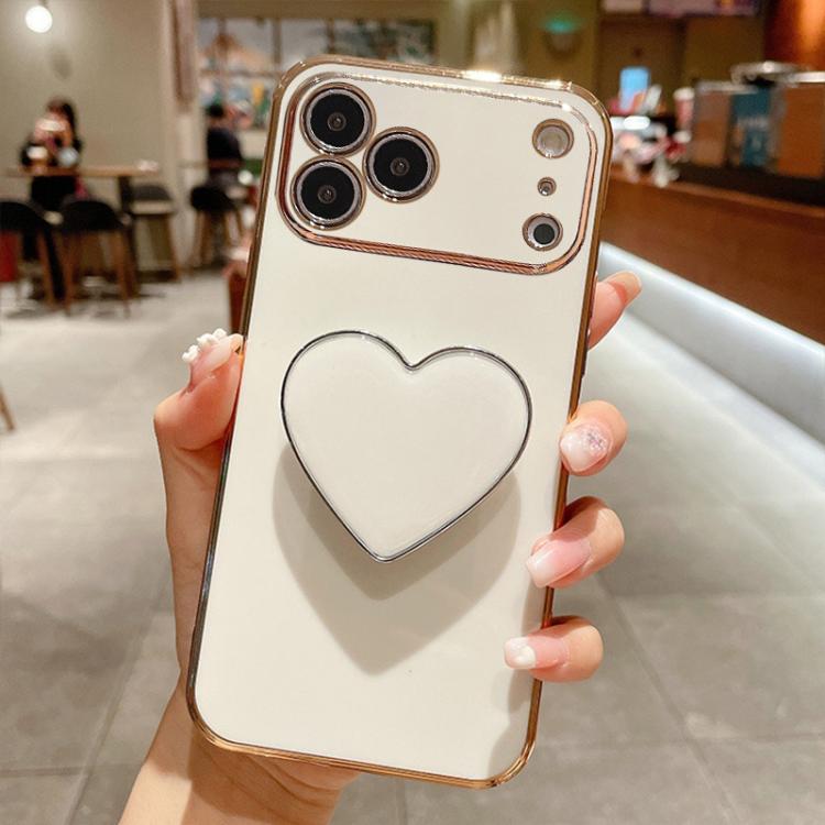 Capa para telemóvel TPU com suporte em forma de coração electroplated, para iPhone 17e / 16e, para iPhone 17 Pro Max, para iPhone 17 Pro, para iPhone 17, para iPhone Air, para iPhone 16 Pro Max, para iPhone 16 Pro, para iPhone 16 Plus