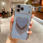Capa para telemóvel TPU com suporte em forma de coração electroplated, para iPhone 17e / 16e, para iPhone 17 Pro Max, para iPhone 17 Pro, para iPhone 17, para iPhone Air, para iPhone 16 Pro Max, para iPhone 16 Pro, para iPhone 16 Plus