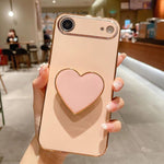 Capa para telemóvel TPU com suporte em forma de coração electroplated, para iPhone 17e / 16e, para iPhone 17 Pro Max, para iPhone 17 Pro, para iPhone 17, para iPhone Air, para iPhone 16 Pro Max, para iPhone 16 Pro, para iPhone 16 Plus