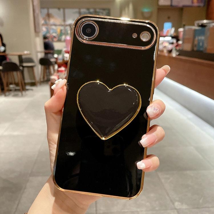 Capa para telemóvel TPU com suporte em forma de coração electroplated, para iPhone 17e / 16e, para iPhone 17 Pro Max, para iPhone 17 Pro, para iPhone 17, para iPhone Air, para iPhone 16 Pro Max, para iPhone 16 Pro, para iPhone 16 Plus