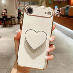 Capa para telemóvel TPU com suporte em forma de coração electroplated, para iPhone 17e / 16e, para iPhone 17 Pro Max, para iPhone 17 Pro, para iPhone 17, para iPhone Air, para iPhone 16 Pro Max, para iPhone 16 Pro, para iPhone 16 Plus