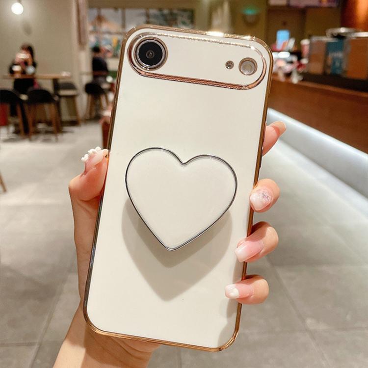 Capa para telemóvel TPU com suporte em forma de coração electroplated, para iPhone 17e / 16e, para iPhone 17 Pro Max, para iPhone 17 Pro, para iPhone 17, para iPhone Air, para iPhone 16 Pro Max, para iPhone 16 Pro, para iPhone 16 Plus