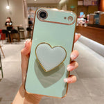 Capa para telemóvel TPU com suporte em forma de coração electroplated, para iPhone 17e / 16e, para iPhone 17 Pro Max, para iPhone 17 Pro, para iPhone 17, para iPhone Air, para iPhone 16 Pro Max, para iPhone 16 Pro, para iPhone 16 Plus