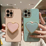 Capa para telemóvel TPU com suporte em forma de coração electroplated, para iPhone 14 Pro Max, para iPhone SE 2022 / 2020 / 7 / 8, para iPhone 13 Pro Max, para iPhone 13 Pro, para iPhone 13, para iPhone 13 mini, para iPhone 12, para iPhone 12 Pro Max