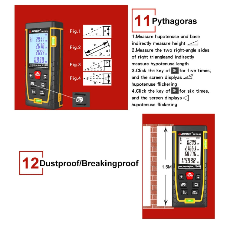 Medidor de Distância a Laser com Bolha Horizontal Dupla SNDWAY SW-TG100, Ferramenta de Alcance Manual