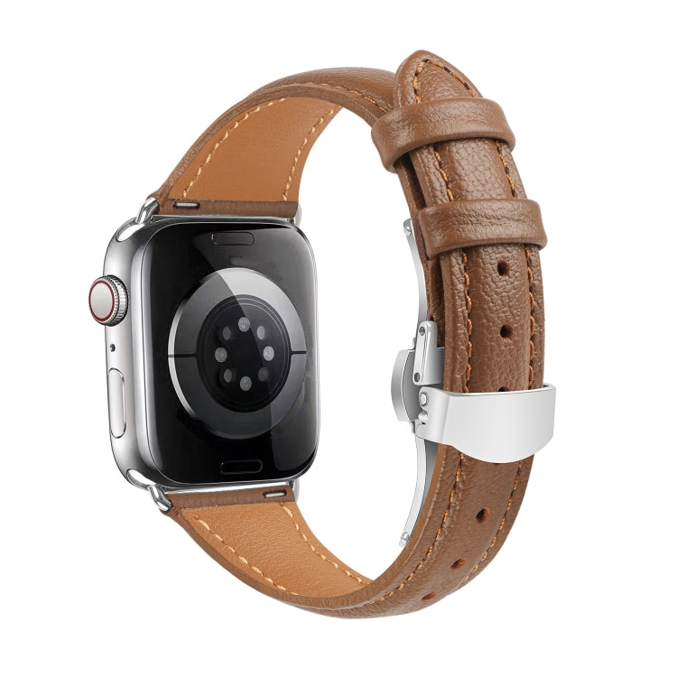 Correia de Relógio com Fivela Borboleta de Pele Lisa, Para Apple Watch SE 2022 40mm, Para Apple Watch SE 2022 44mm, Para Apple Watch Series 7 41mm, Para Apple Watch Series 7 45mm