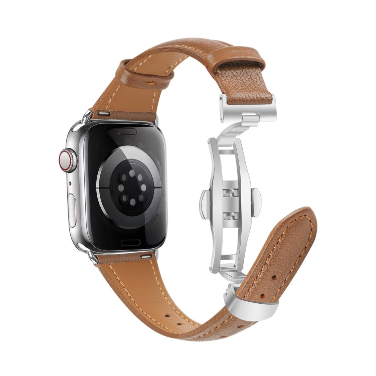 Correia de Relógio com Fivela Borboleta de Pele Lisa, Para Apple Watch SE 2022 40mm, Para Apple Watch SE 2022 44mm, Para Apple Watch Series 7 41mm, Para Apple Watch Series 7 45mm