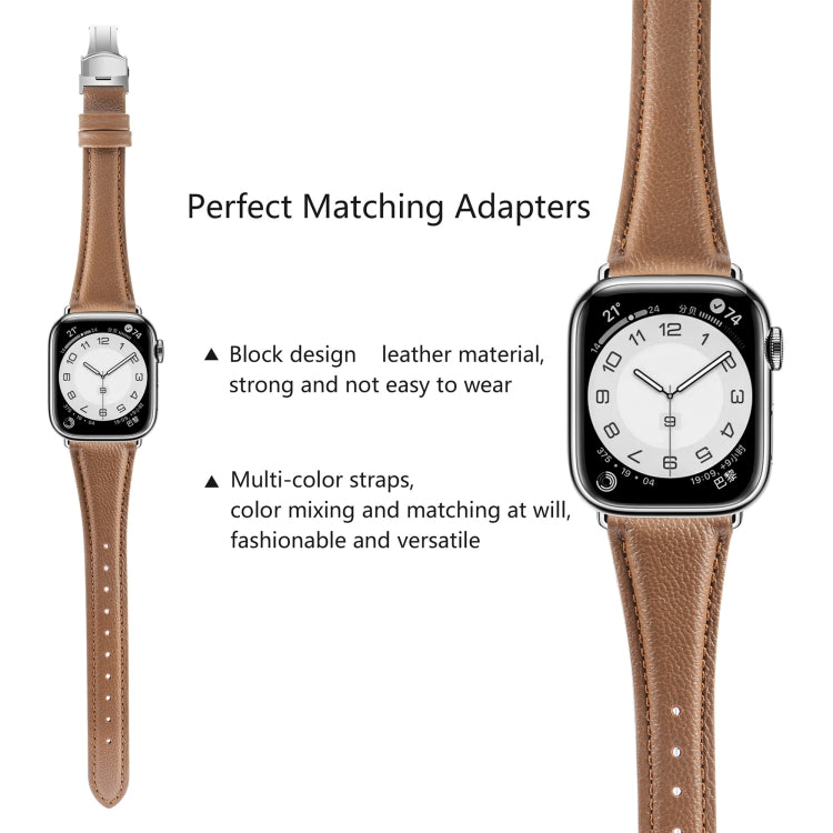 Correia de Relógio com Fivela Borboleta de Pele Lisa, Para Apple Watch SE 2022 40mm, Para Apple Watch SE 2022 44mm, Para Apple Watch Series 7 41mm, Para Apple Watch Series 7 45mm