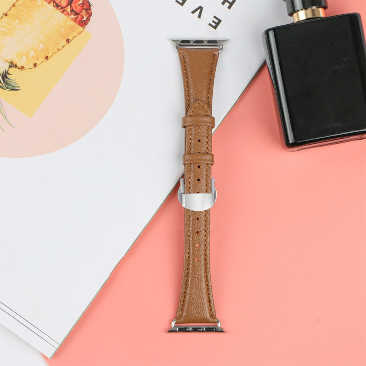Correia de Relógio com Fivela Borboleta de Pele Lisa, Para Apple Watch SE 2022 40mm, Para Apple Watch SE 2022 44mm, Para Apple Watch Series 7 41mm, Para Apple Watch Series 7 45mm