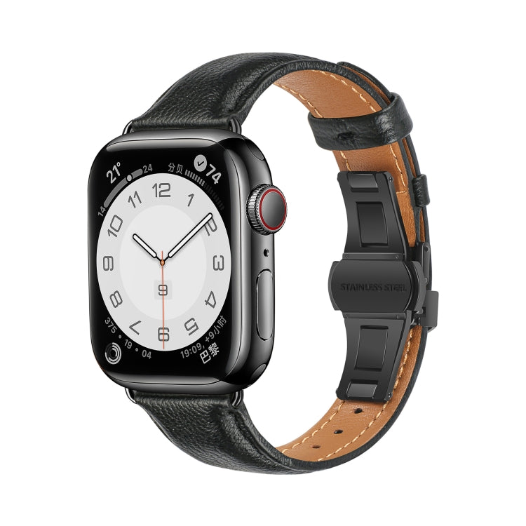 Correia de Relógio com Fivela Borboleta de Pele Lisa, Para Apple Watch SE 2022 40mm, Para Apple Watch SE 2022 44mm, Para Apple Watch Series 7 41mm, Para Apple Watch Series 7 45mm